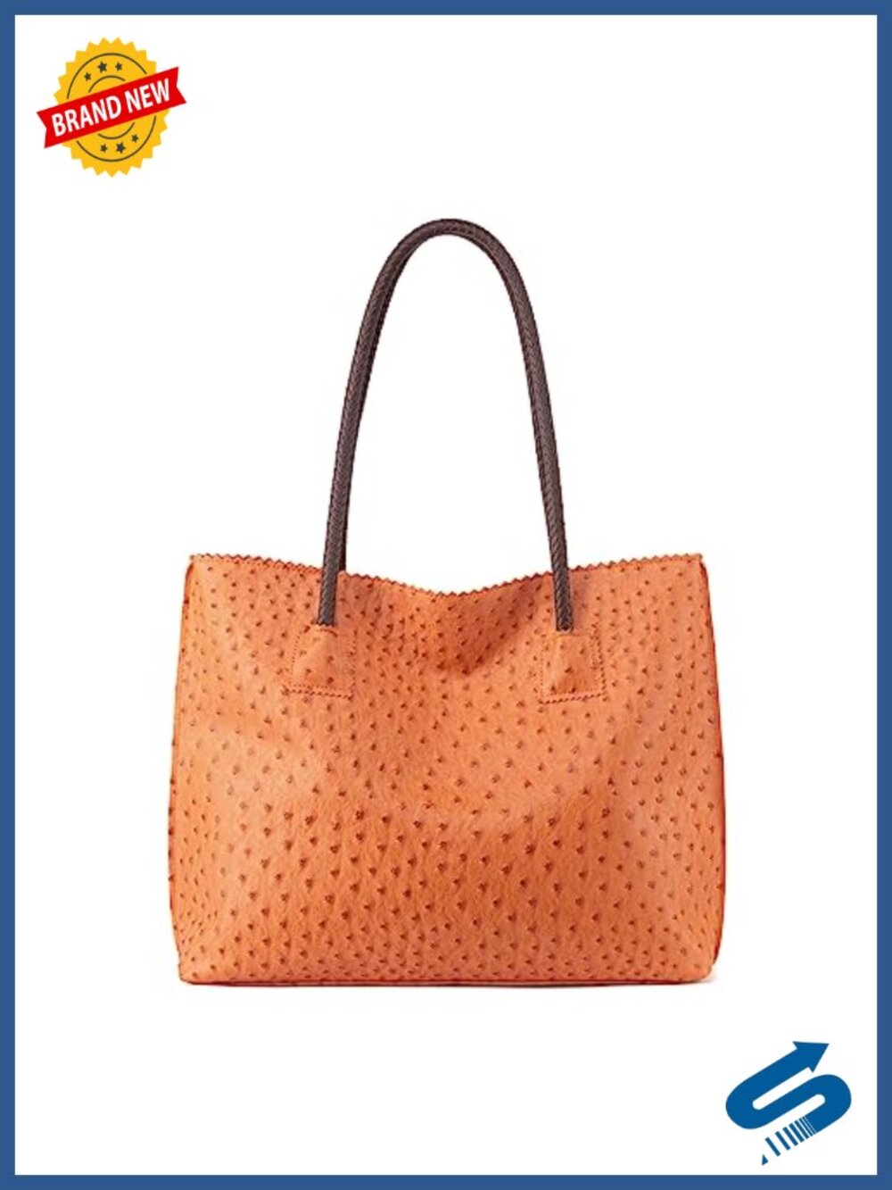 Large Ostrich Vegan Leather Tote Bag with Zipper Braided Handles Shoulder Purse